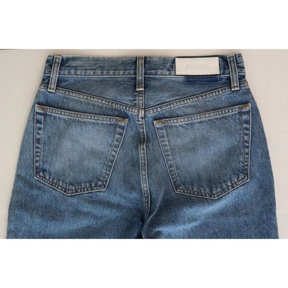 Re/Done Women's Sz 26 Blue Stove Pipe Crop Button Fly Raw Hem Denim Jeans $265 - Picture 4 of 10